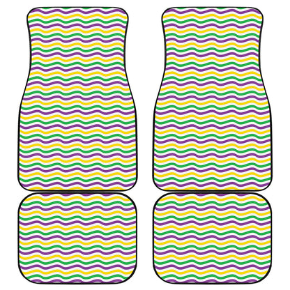 Mardi Gras Wave Pattern Print Front and Back Car Floor Mats