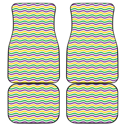 Mardi Gras Wave Pattern Print Front and Back Car Floor Mats