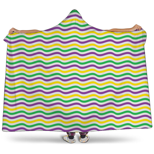 Mardi Gras Wave Pattern Print Hooded Blanket