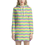 Mardi Gras Wave Pattern Print Hoodie Dress