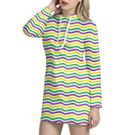 Mardi Gras Wave Pattern Print Hoodie Dress