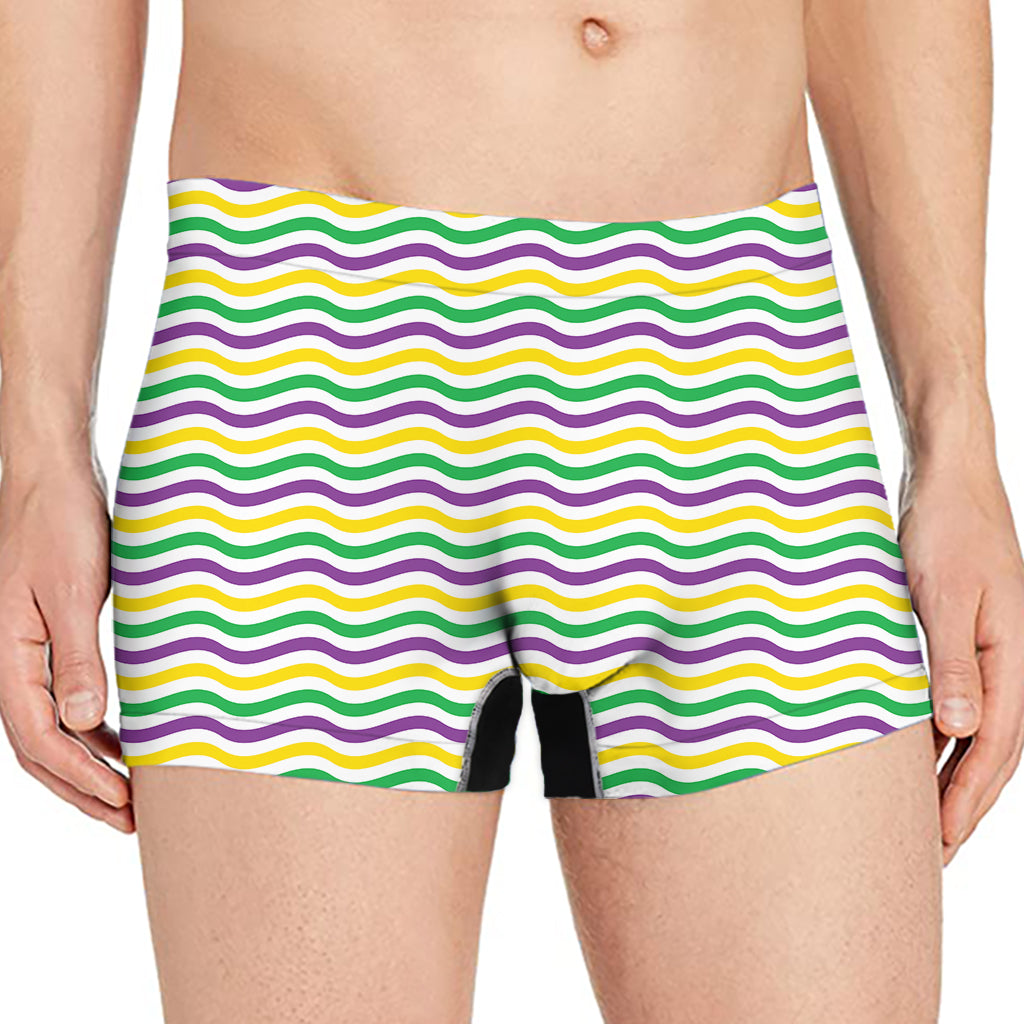 Mardi Gras Wave Pattern Print Men's Boxer Briefs