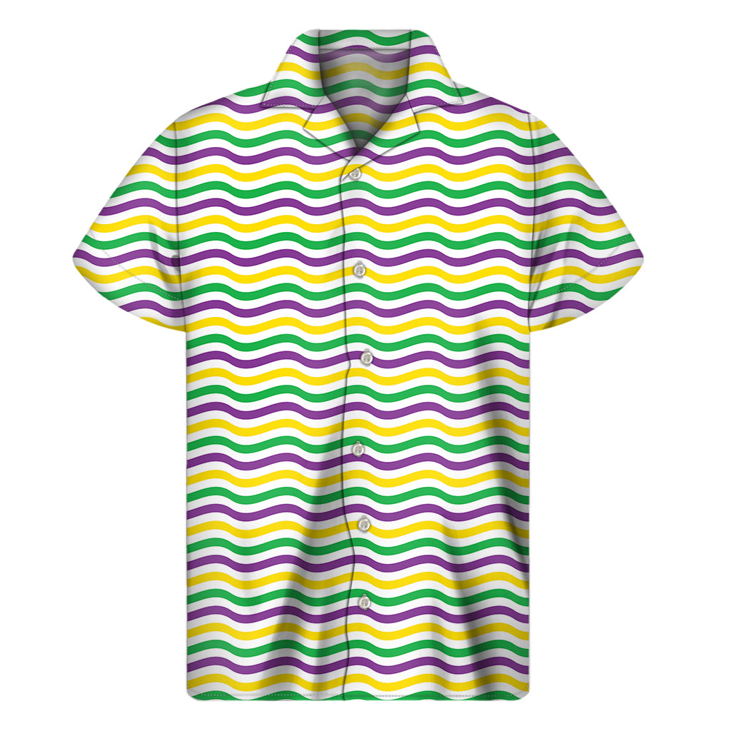 Mardi Gras Wave Pattern Print Men's Short Sleeve Shirt