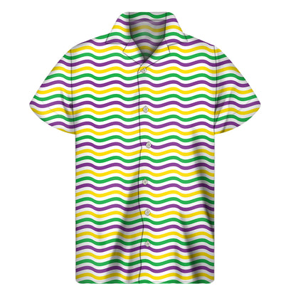 Mardi Gras Wave Pattern Print Men's Short Sleeve Shirt