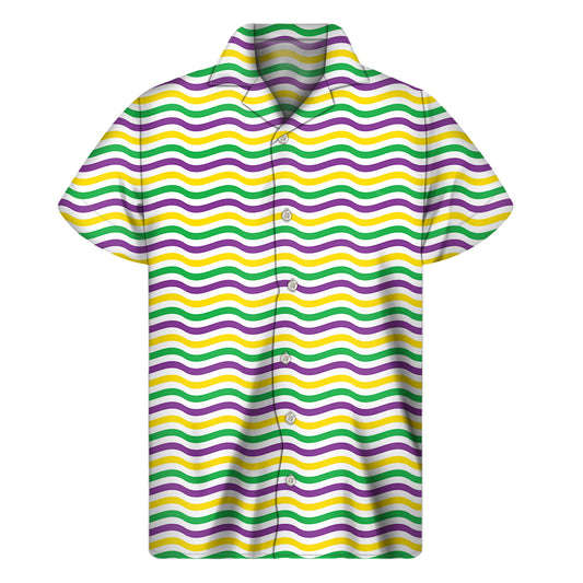 Mardi Gras Wave Pattern Print Men's Short Sleeve Shirt