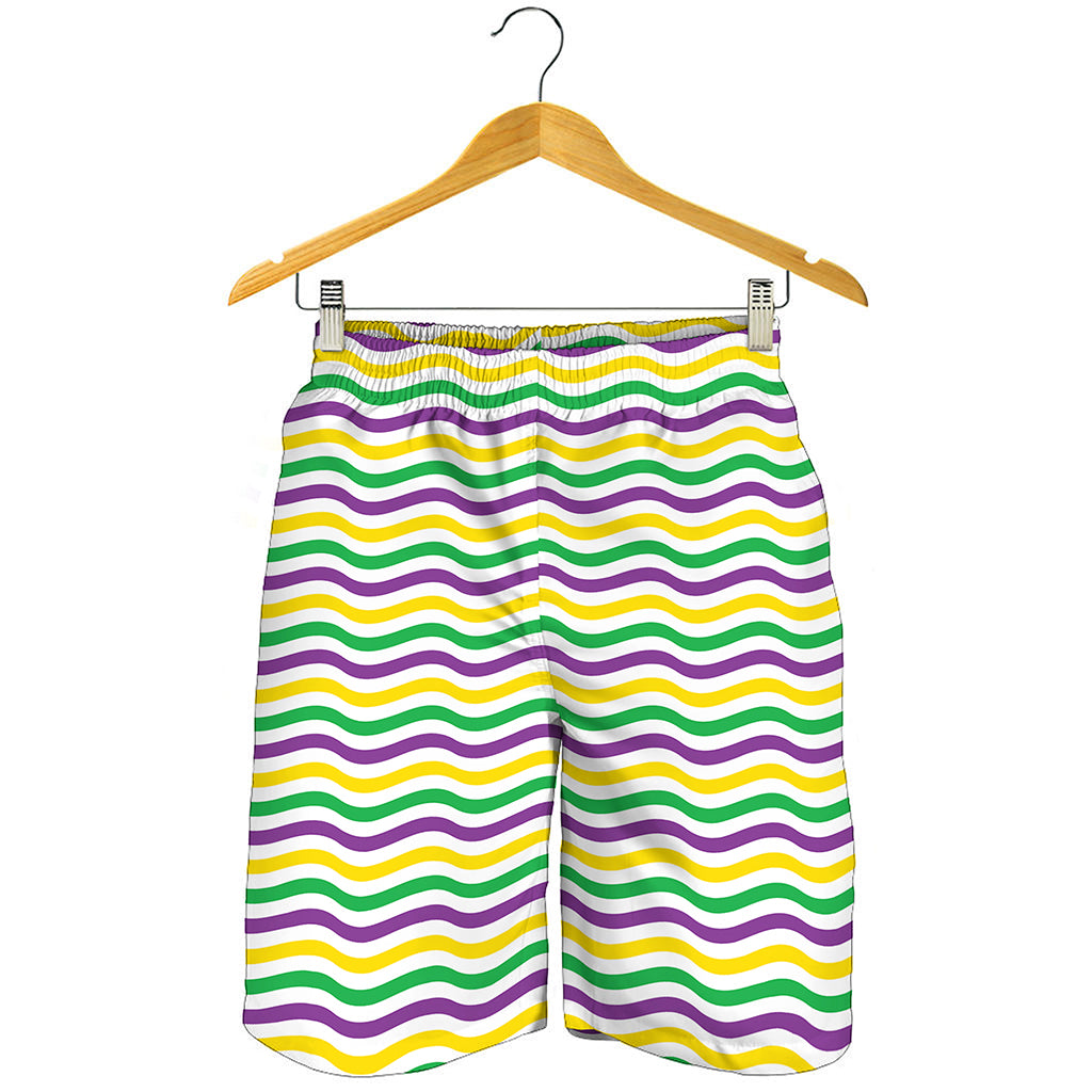 Mardi Gras Wave Pattern Print Men's Shorts