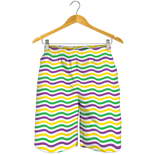 Mardi Gras Wave Pattern Print Men's Shorts