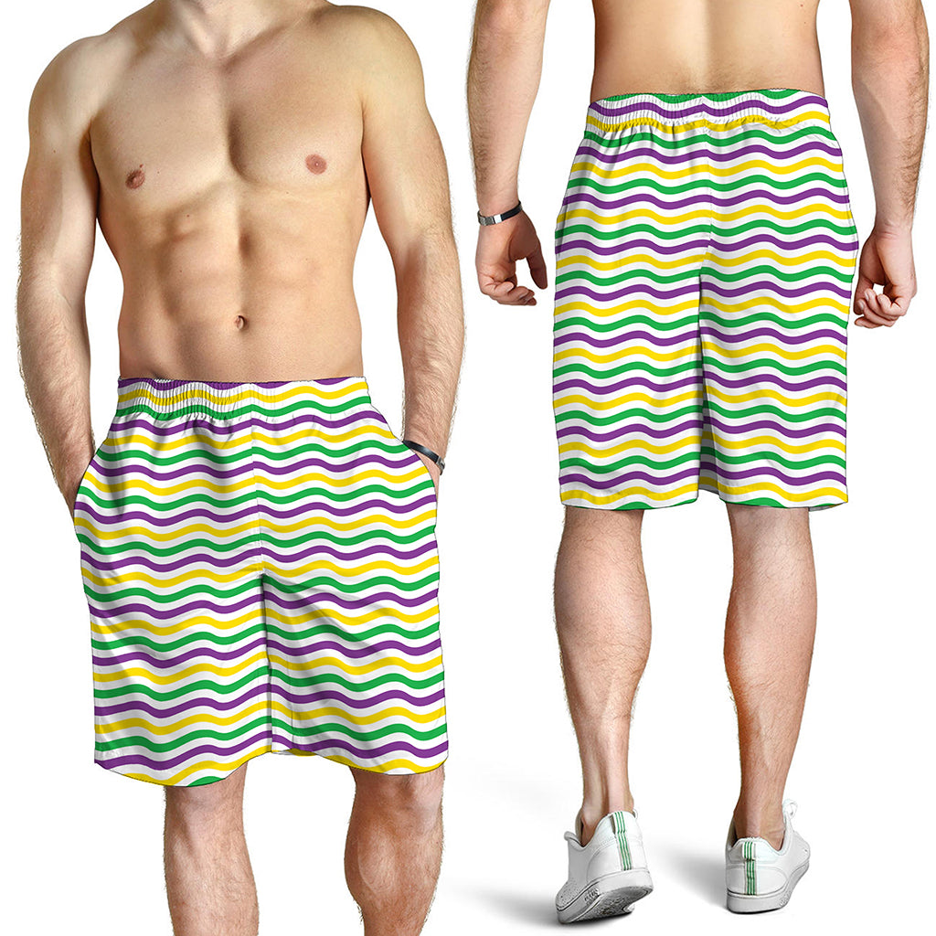 Mardi Gras Wave Pattern Print Men's Shorts