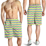Mardi Gras Wave Pattern Print Men's Shorts