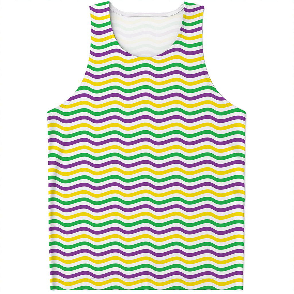 Mardi Gras Wave Pattern Print Men's Tank Top