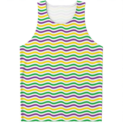 Mardi Gras Wave Pattern Print Men's Tank Top