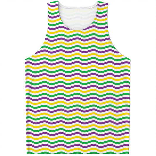 Mardi Gras Wave Pattern Print Men's Tank Top