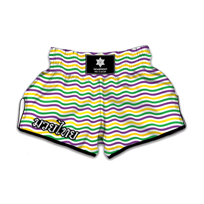 Mardi Gras Wave Pattern Print Muay Thai Boxing Shorts