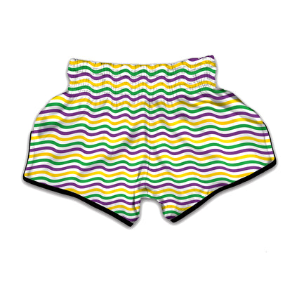 Mardi Gras Wave Pattern Print Muay Thai Boxing Shorts