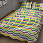 Mardi Gras Wave Pattern Print Quilt Bed Set