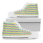 Mardi Gras Wave Pattern Print White High Top Shoes