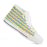 Mardi Gras Wave Pattern Print White High Top Shoes