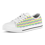 Mardi Gras Wave Pattern Print White Low Top Shoes