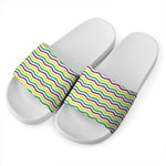 Mardi Gras Wave Pattern Print White Slide Sandals
