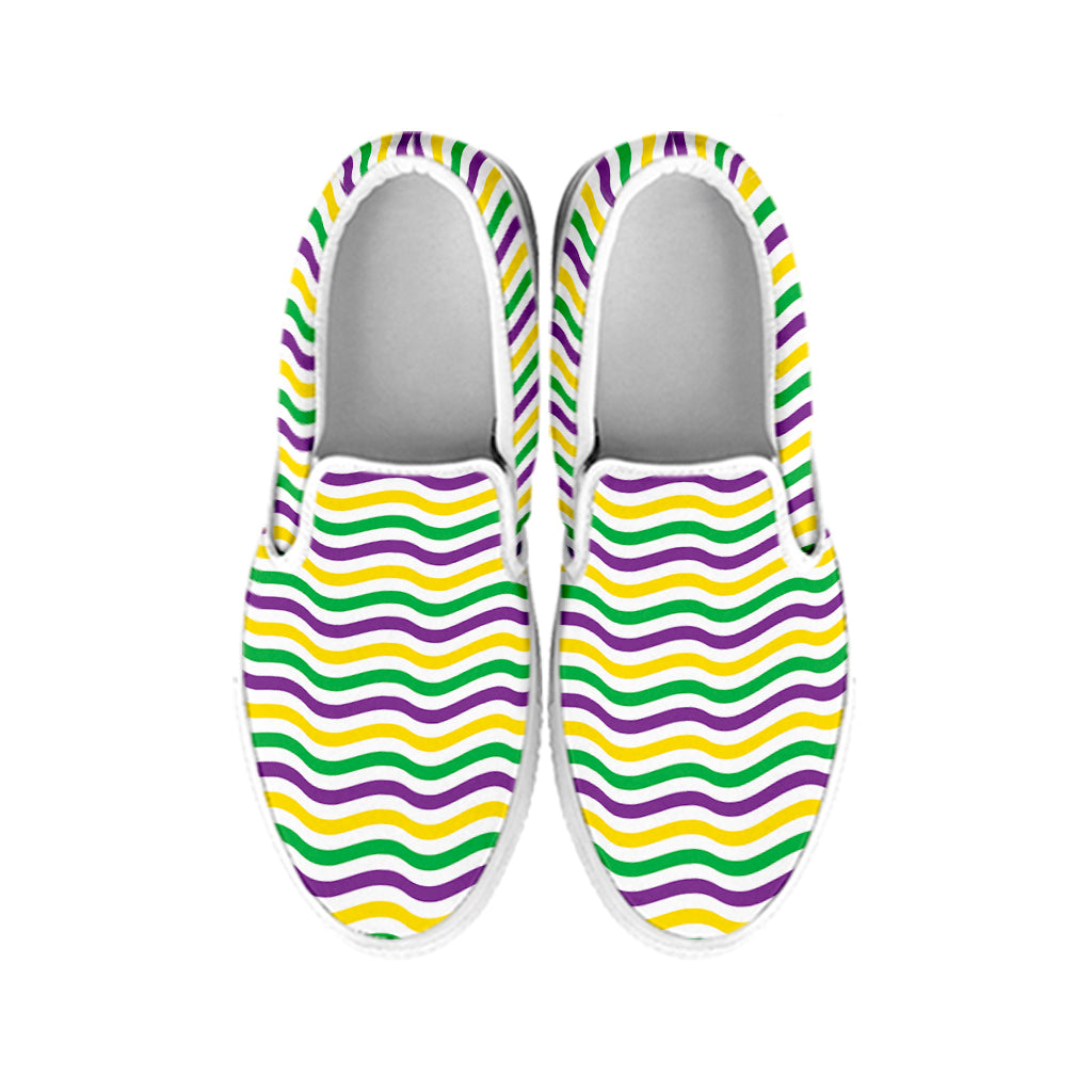 Mardi Gras Wave Pattern Print White Slip On Shoes