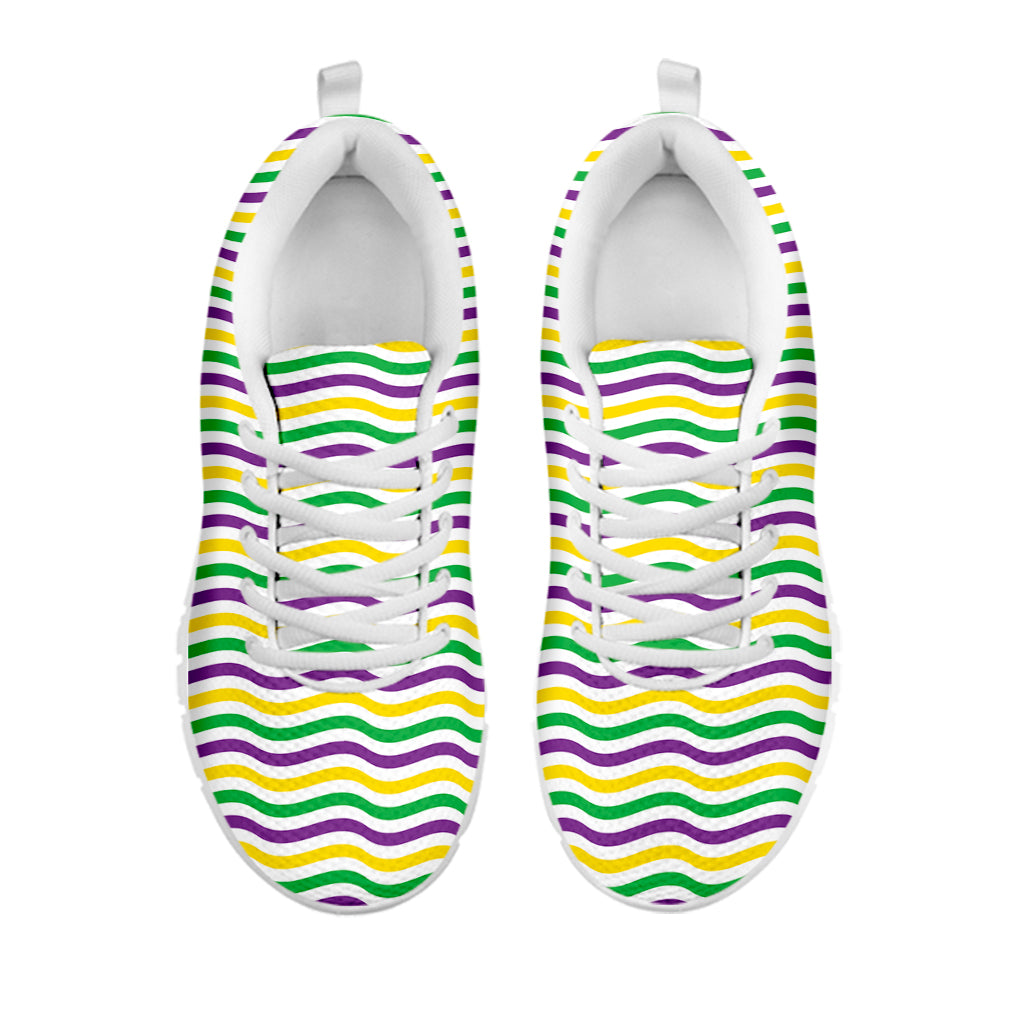 Mardi Gras Wave Pattern Print White Sneakers