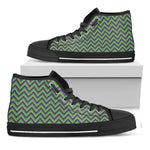 Mardi Gras Zigzag Pattern Print Black High Top Shoes