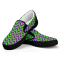 Mardi Gras Zigzag Pattern Print Black Slip On Sneakers