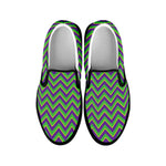 Mardi Gras Zigzag Pattern Print Black Slip On Shoes