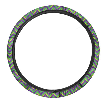 Mardi Gras Zigzag Pattern Print Car Steering Wheel Cover