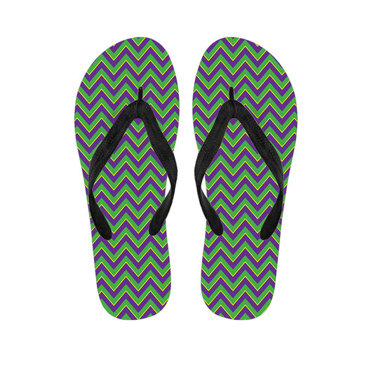 Mardi Gras Zigzag Pattern Print Flip Flops