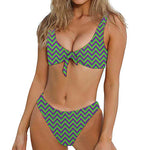 Mardi Gras Zigzag Pattern Print Front Bow Tie Bikini