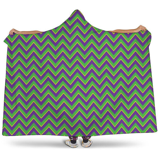 Mardi Gras Zigzag Pattern Print Hooded Blanket