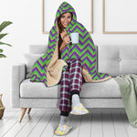 Mardi Gras Zigzag Pattern Print Hooded Blanket