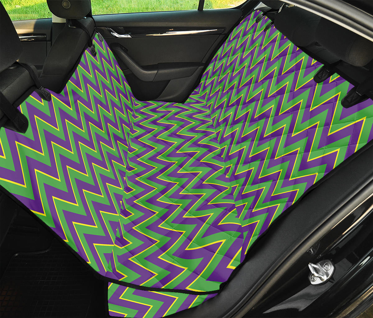 Mardi Gras Zigzag Pattern Print Pet Car Back Seat Cover