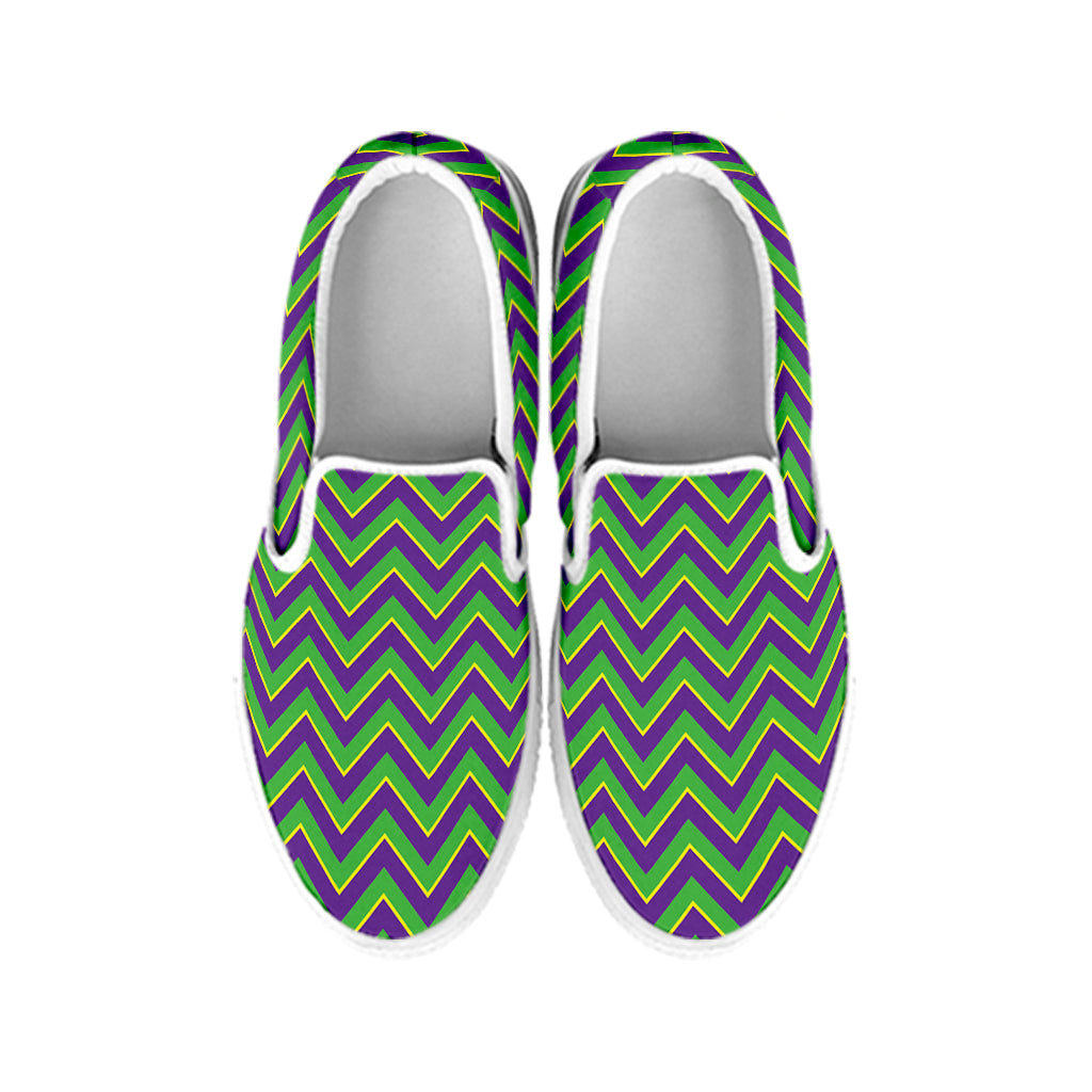 Mardi Gras Zigzag Pattern Print White Slip On Shoes