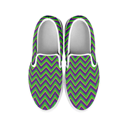 Mardi Gras Zigzag Pattern Print White Slip On Shoes