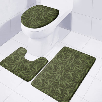 Marijuana Leaf Pattern Print 3 Piece Bath Mat Set