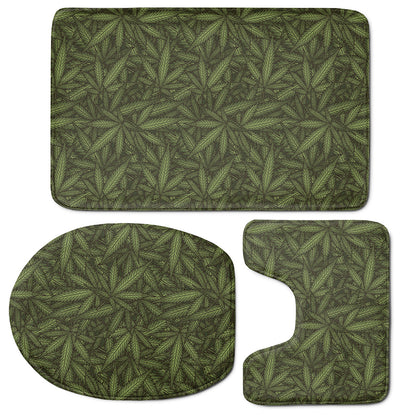 Marijuana Leaf Pattern Print 3 Piece Bath Mat Set