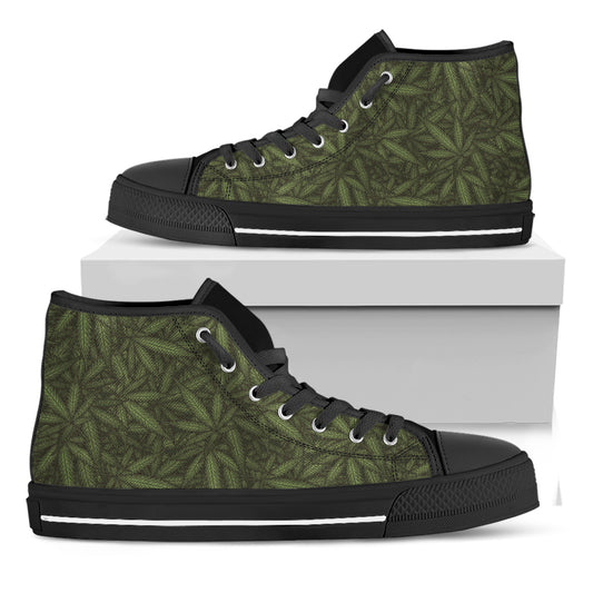 Marijuana Leaf Pattern Print Black High Top Shoes