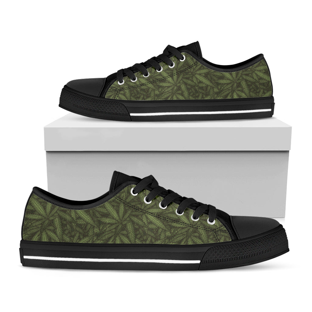 Marijuana Leaf Pattern Print Black Low Top Shoes