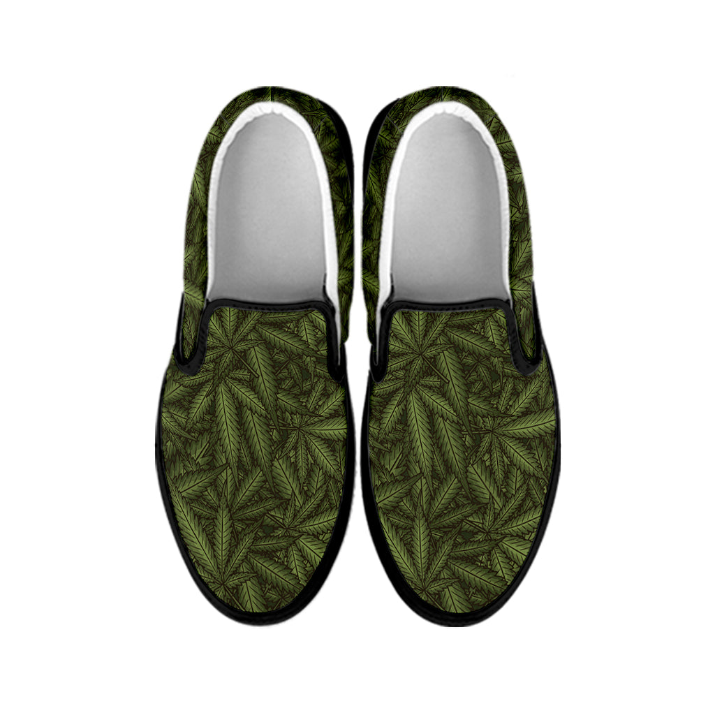 Marijuana Leaf Pattern Print Black Slip On Shoes