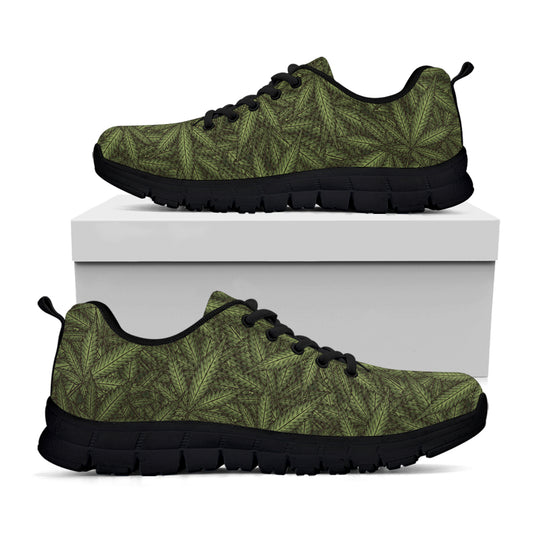 Marijuana Leaf Pattern Print Black Sneakers