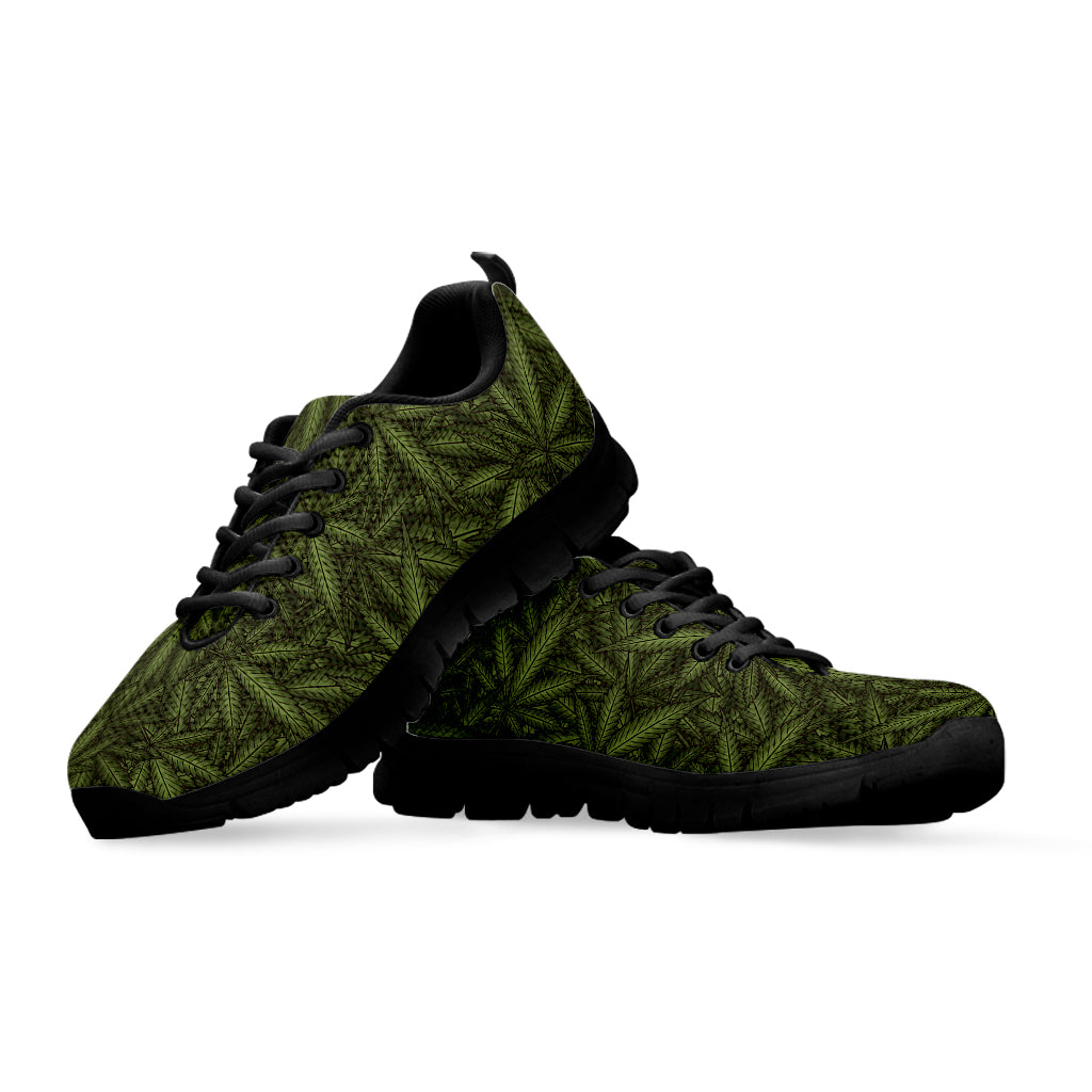 Marijuana Leaf Pattern Print Black Sneakers