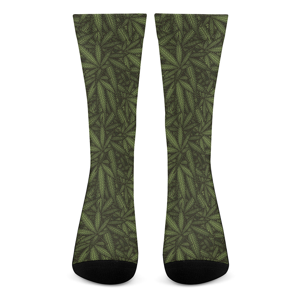 Marijuana Leaf Pattern Print Crew Socks