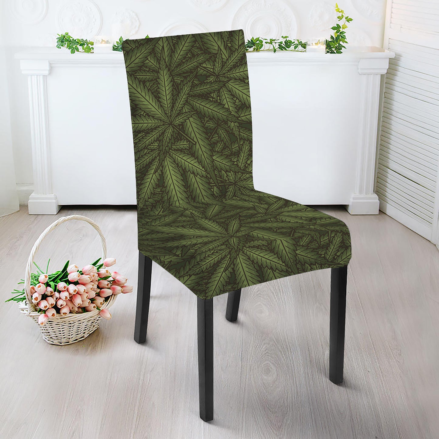 Marijuana Leaf Pattern Print Dining Chair Slipcover