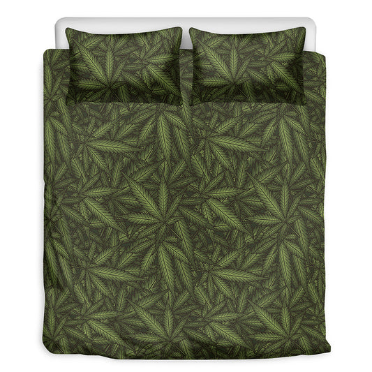 Marijuana Leaf Pattern Print Duvet Cover Bedding Set