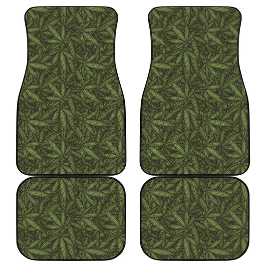 Marijuana Leaf Pattern Print Front and Back Car Floor Mats