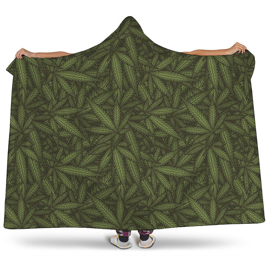 Marijuana Leaf Pattern Print Hooded Blanket