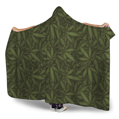 Marijuana Leaf Pattern Print Hooded Blanket
