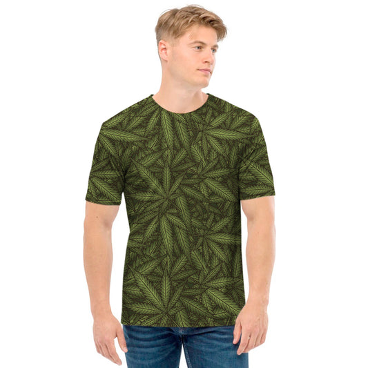 Marijuana Leaf Pattern Print Men's T-Shirt